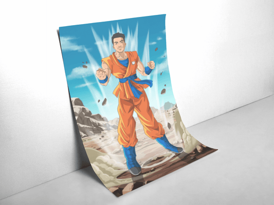 "Ein personalisiertes Dragon Ball Poster mit Goku und seinen Freunden im Kampfmodus, erhältlich bei uns im Shop."