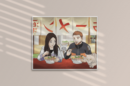 "Ein personalisiertes Naruto Poster, zeigt Naruto und seine Freunde beim gemeinsamen Essen von Ramen, erhältlich bei uns im Shop."