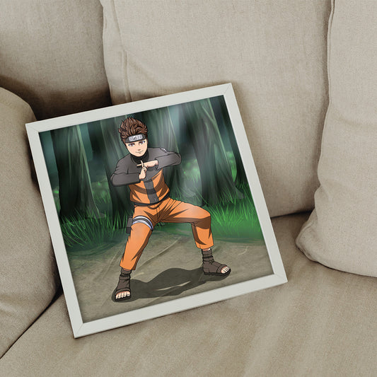 "Ein personalisiertes Naruto Poster mit dem jungen Ninja und seinem Team im Kampfmodus, erhältlich bei uns im Shop."